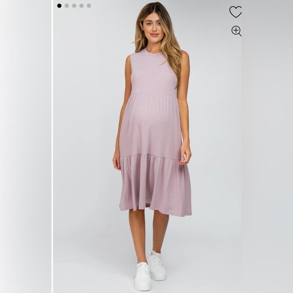 Lavender Ribbed Sleeveless Maternity Midi Dress